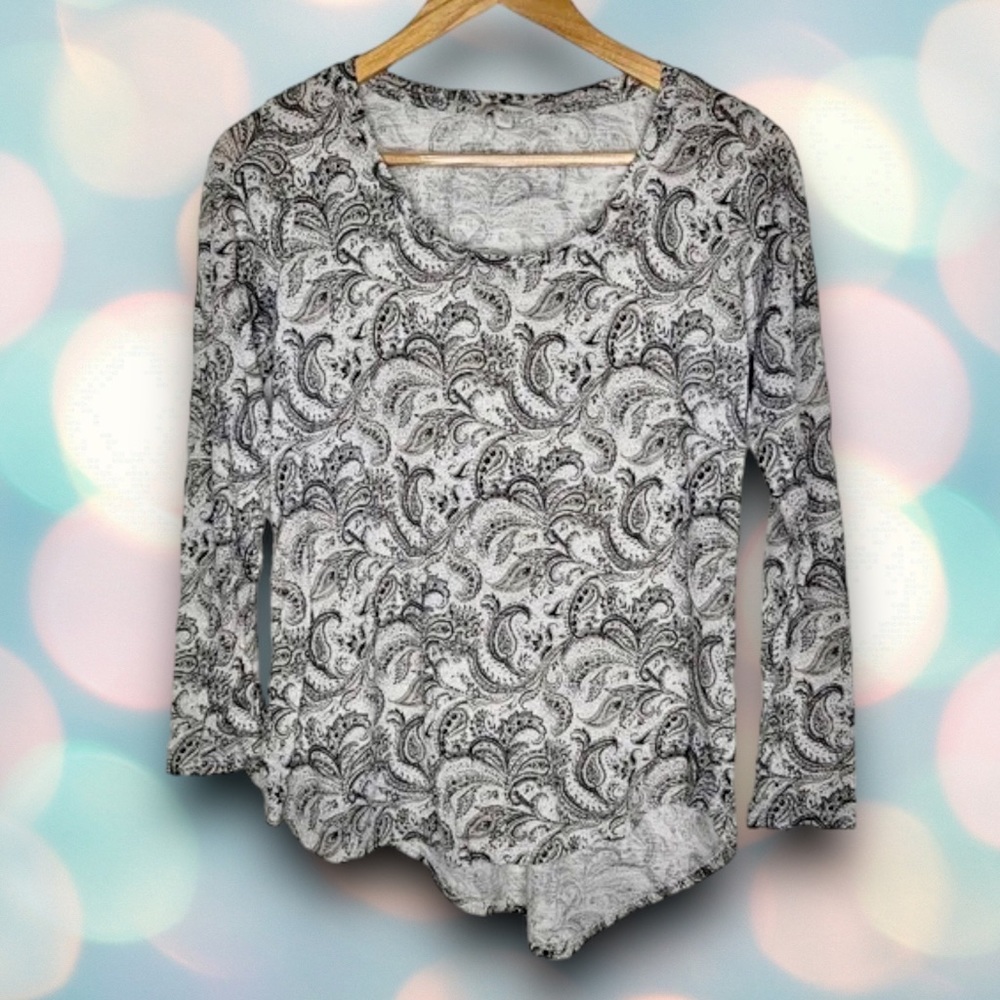 Lucky Brand Women’s Gray Boho Long Sleeve Paisley Blouse Top Shirt Size M